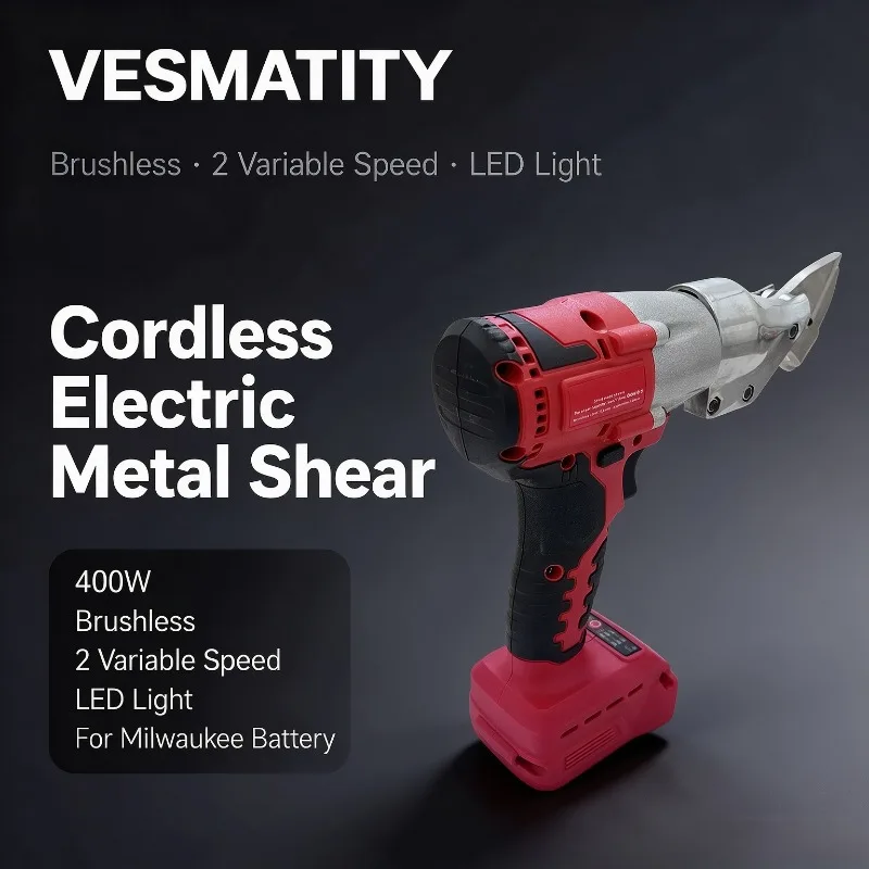 400W Cordless Electric Metal Shear Brushless Tin Snips 2 Variable Speed with LED Light Power Tool For Milwaukee Battery