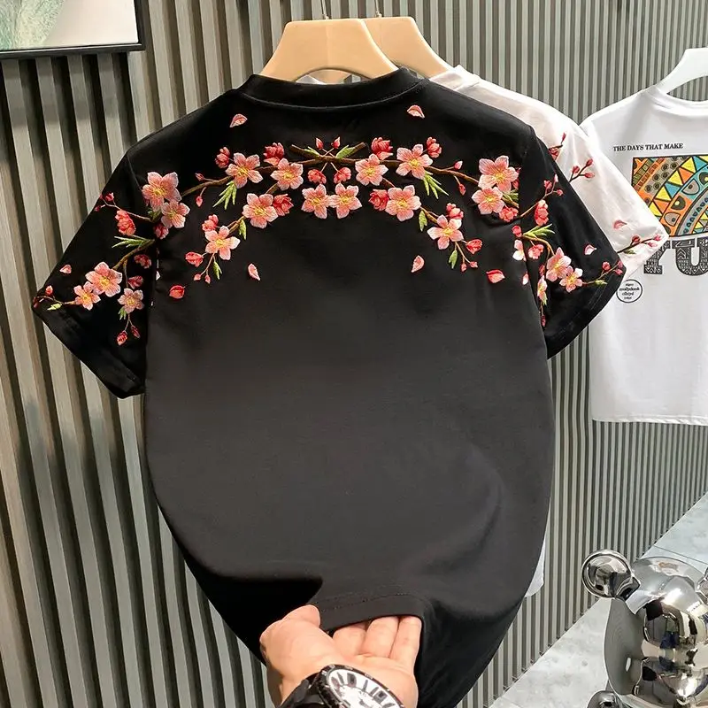 Summer Fashion Men T-shirt Short-sleeved Embroidered Shirt