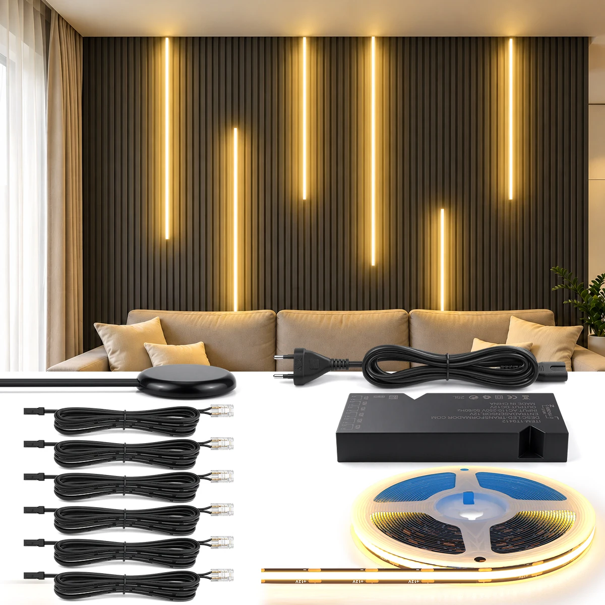 Cuttable COB LED Strip Light With Touch Sensor Dimmer Switch Custom Length DIY Display Cabinet Shelf Wall Panel Lamp