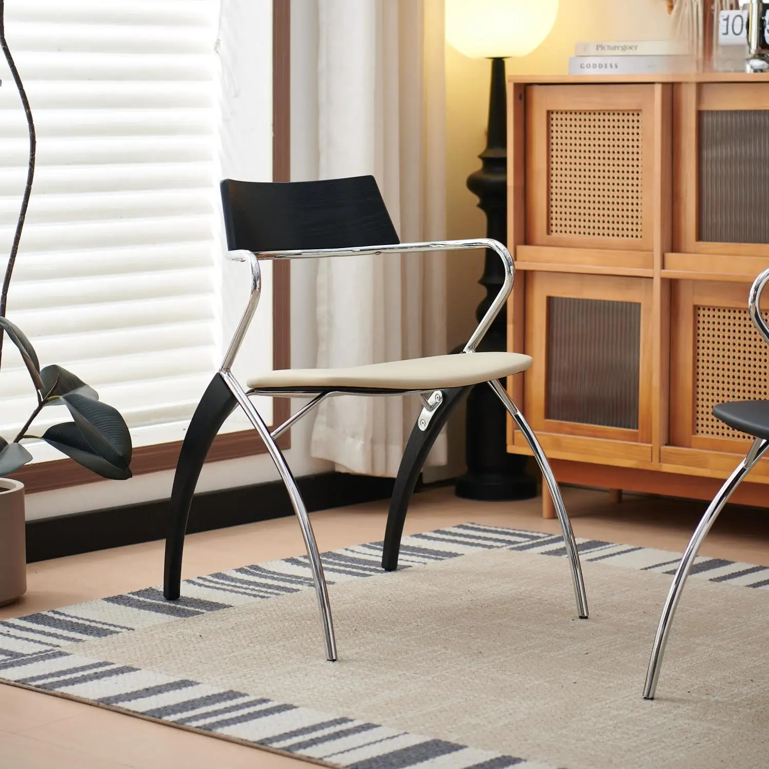 

Retro Chinese-Inspired Designer Chair, Simple Iron Armrest & Backrest Chair for Home Leisure
