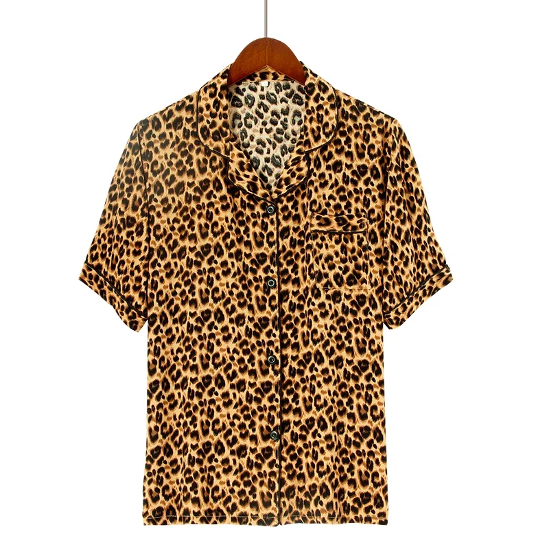 Women Summer 3XL 100% Viscose Short Sleeve Leopard Print Ladies Pajamas Suit Plus Size S-XXXL Sleepwear Leisure Loose Nightwear