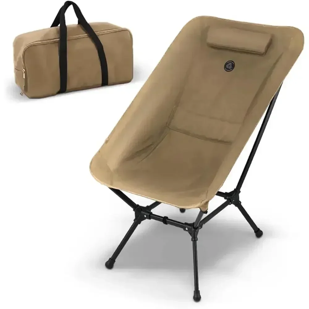 Portable Lightweight Outdoor Chairs with Storage and Carrying Case - Ideal for Camping, Lawn, Beach, and Fishing (Khaki)
