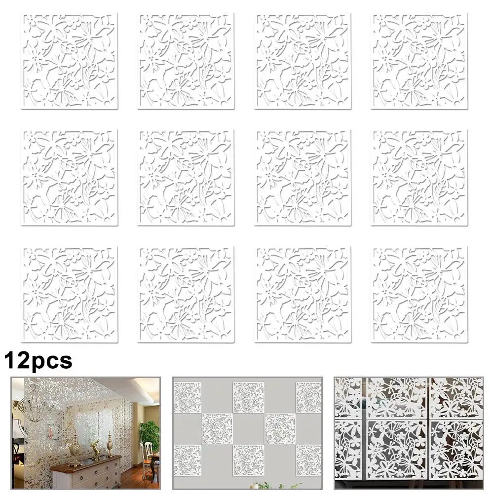 12pcs Divider Panel Butterfly Bird Flower Hanging Screen Partition Divider Panel Screen For Home Decorating Bedroom Dining Study