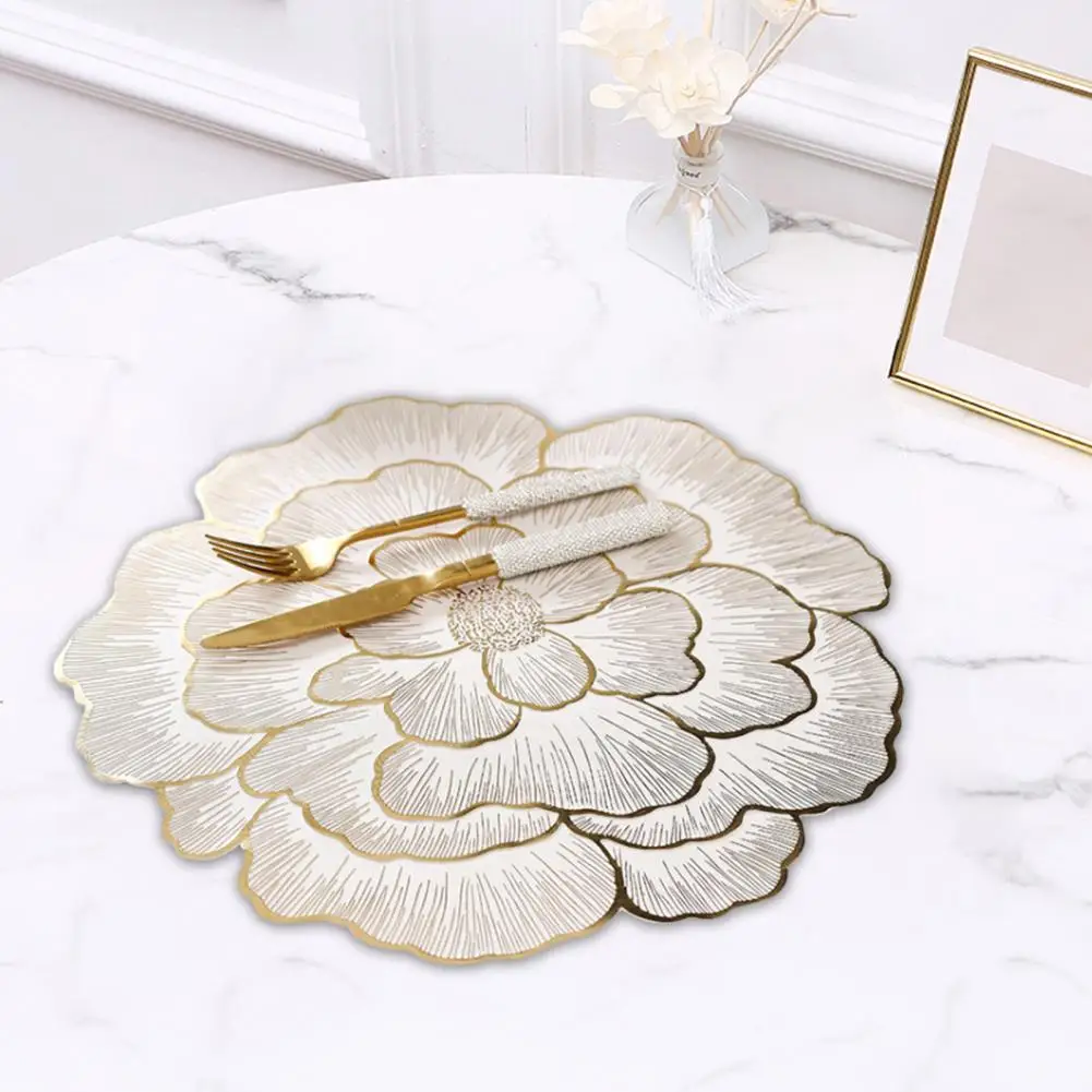 Wear-resistant Placemat Peony Shape Pvc Placemats Non-slip Dining Mats For Home Kitchen Heat Resistant Table Coasters Waterproof