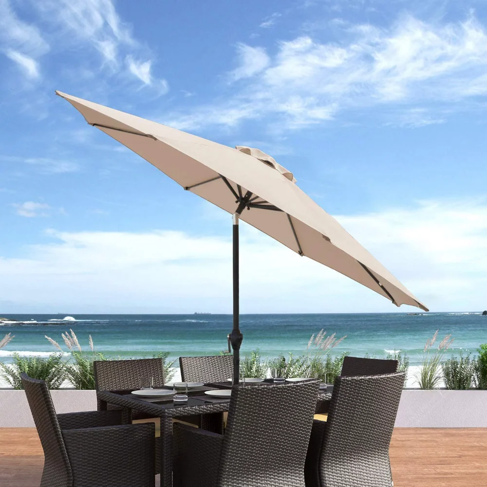 New 9 FT Market Patio Umbrella Outdoor Straight Umbrella with Tilt Adjustable