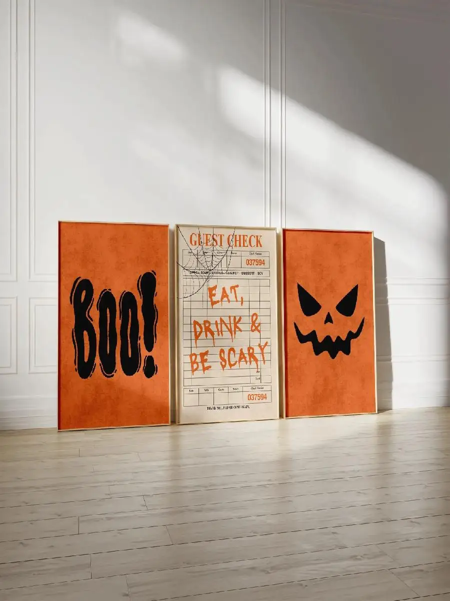 pcsset Cute Ghost Wearing Witch Hat Reading Book Canvas Print Halloween Boo Evil Face Wall Art Poster for Modern Autumn Home