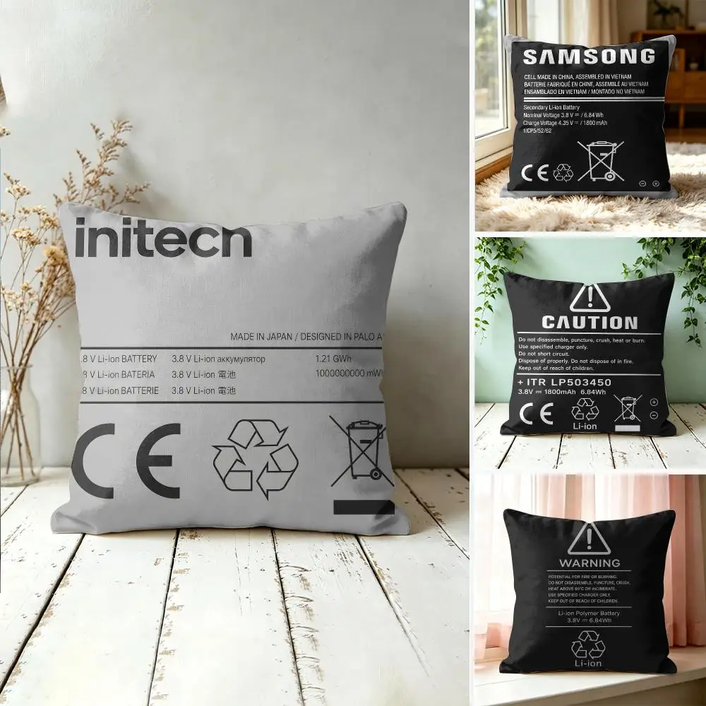 Lithium Battery Warning Label Cushion Cover Plush Fabric Soft Double-Sided Printed Sofa Warm Winter Home Gift Pillow Cover