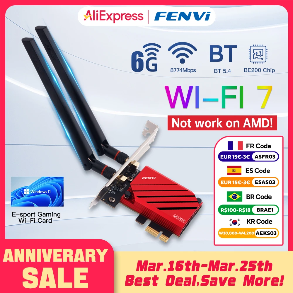 

fenvi WiFi 7 FV-BE8800 For Intel BE200 Pcie Wireless Adapter Bluetooth 5.4 Tri-band 2.4G/5G/6GHz Network Wifi7 Card 802.11be PC