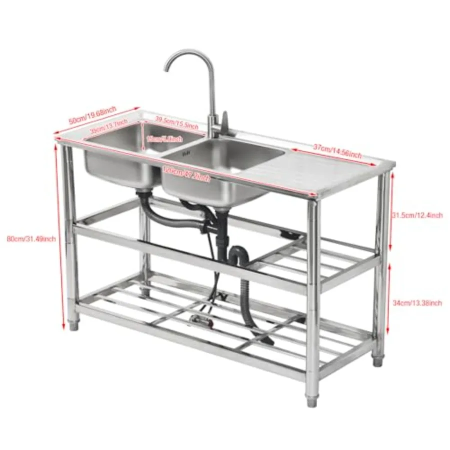 Évier à Double bol autoportant T304, ensemble d'évier utilitaire en acier inoxydable pour restaurants commerciaux, cours ou utilisation en cuisine avec