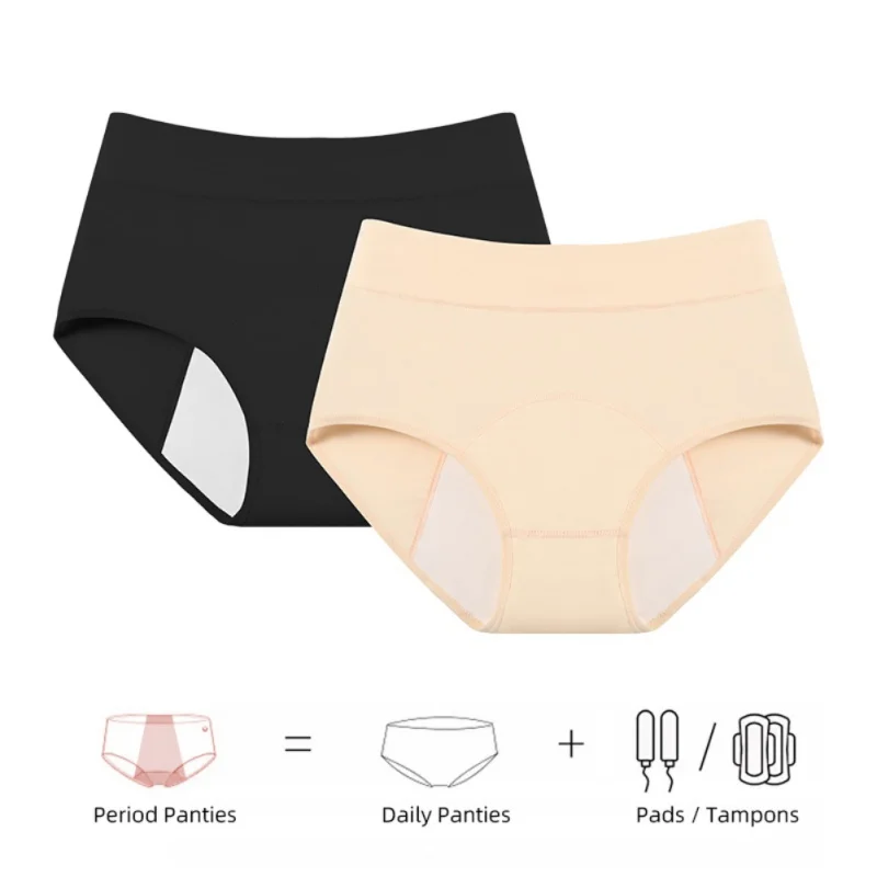 Women\'s Cotton Higth Waist Panties Menstrual Cycle Absorbent Underwear Female Leak Proof Physiological Pants Plus Size Briefs