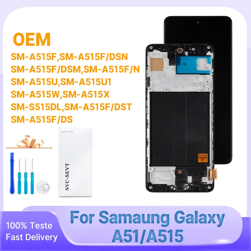 AMOLED-дисплей для Samsung Galaxy A51, сенсорный экран, дигитайзер в сборе, замена для Samsung Galaxy A51 SM-A515F A515W
