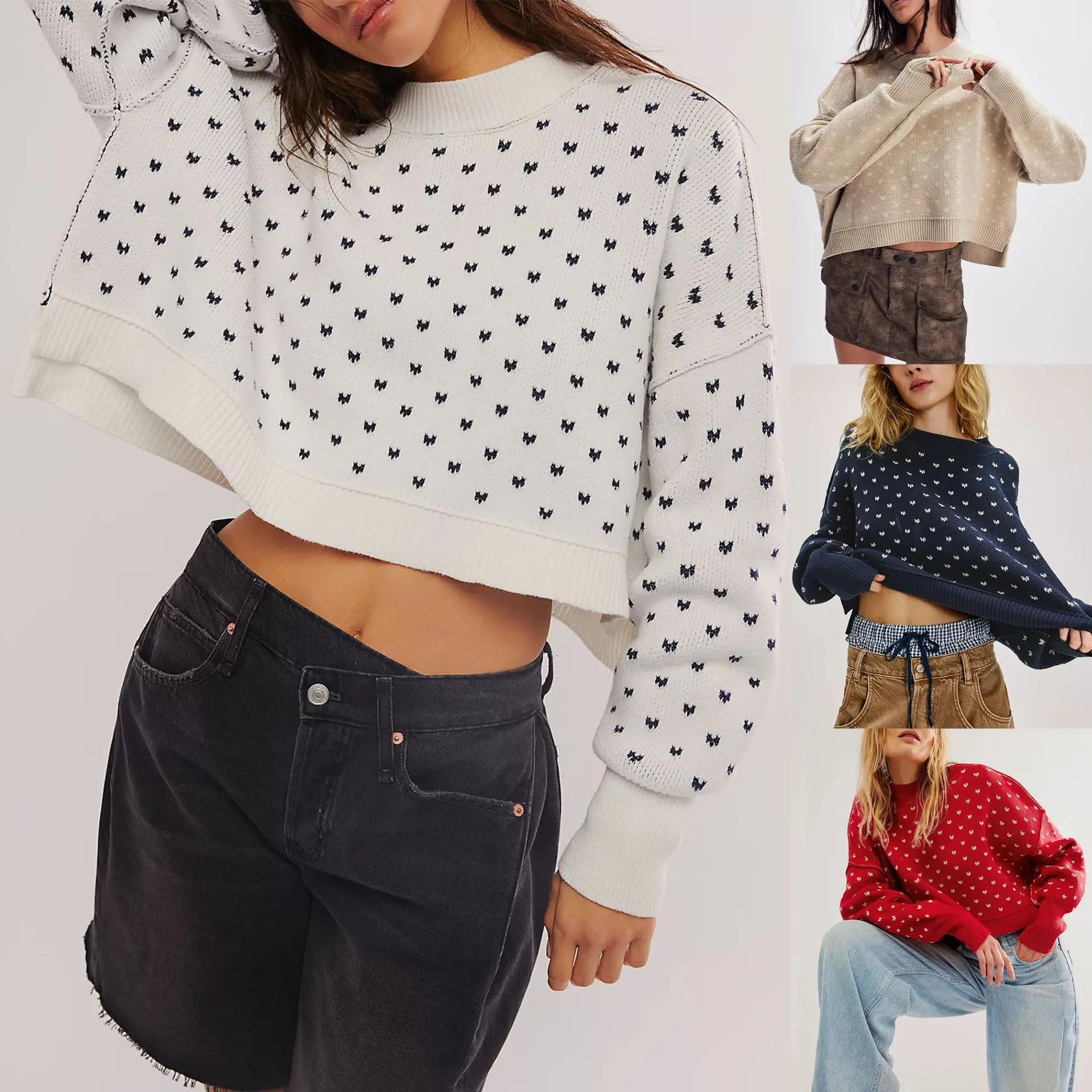 

Свободный крой круглый вязаный свитер или Sle с вышивкой, пуловер на голову, осень-зима, Новое поступление, женская мода...