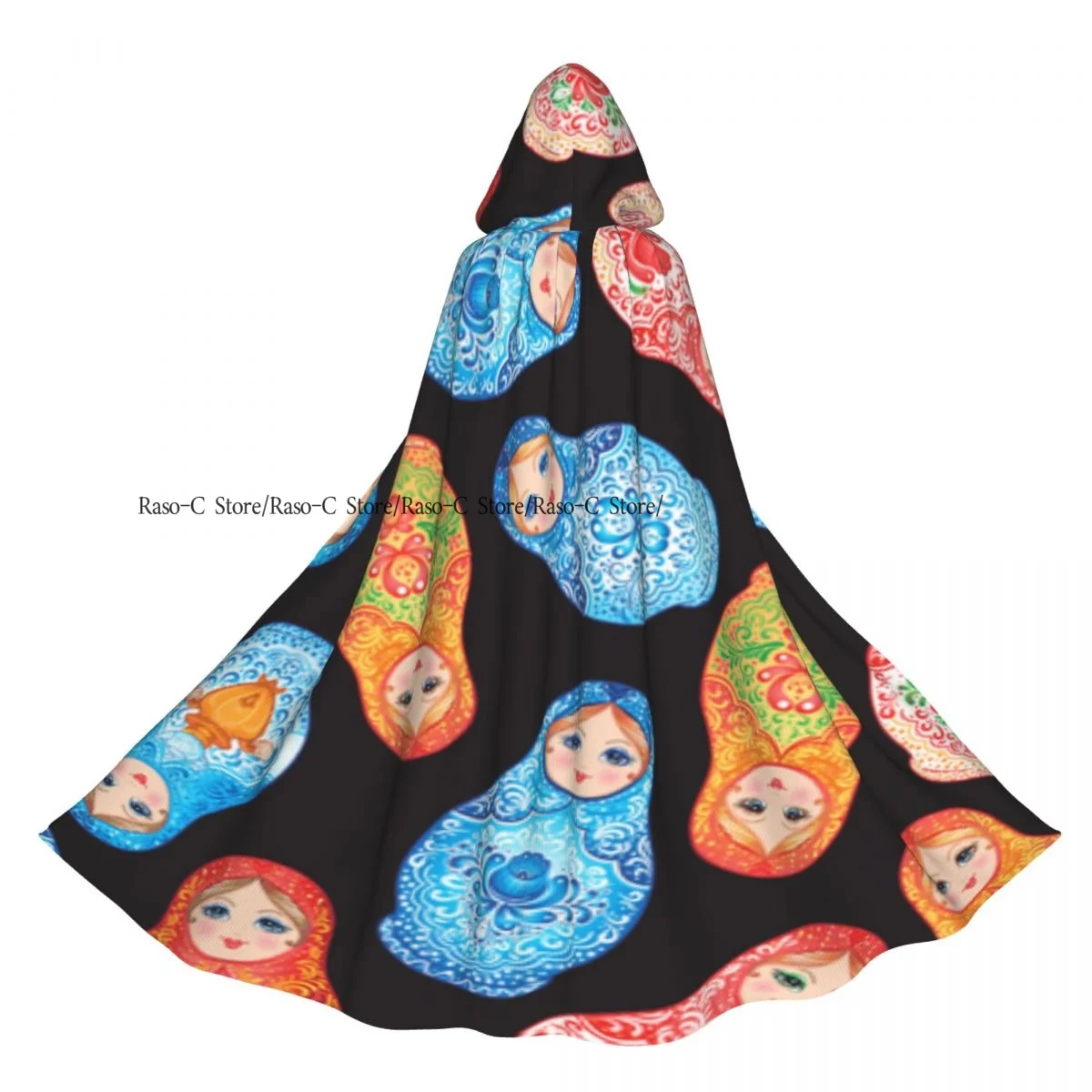 

Unisex Adult Matryoshka Pattern Cloak with Hood Long Witch Costume Cosplay