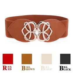 Metal Buckle Wide Waist Belt for Women Black PU Leather Elastic Belt Vogue Dress Accessories High Waist Coat Belt for Sweater
