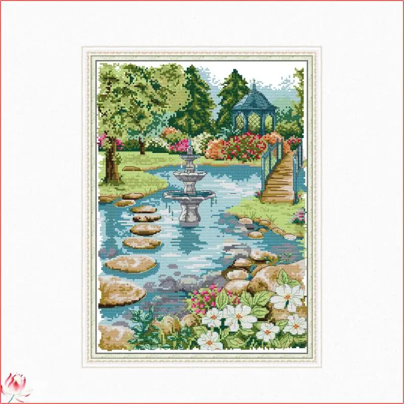 

Набор для вышивки крестом Spring In The Waterfront Garden, набор для вышивки крестом, ремесленный узор с принтом, счет 11, 14CT, штампованная нить, набор для рукоделия