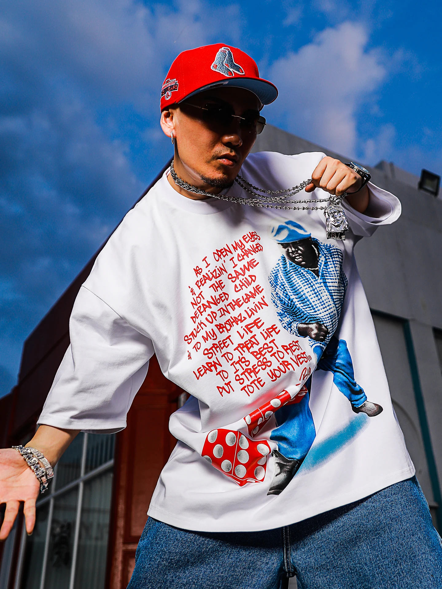 Acusa Biggie Dice Lyrics Large Print Cotton T-Shirt Men's Summer Breathable Short Sleeve Graphic Tee Hip Hop Style plus Size