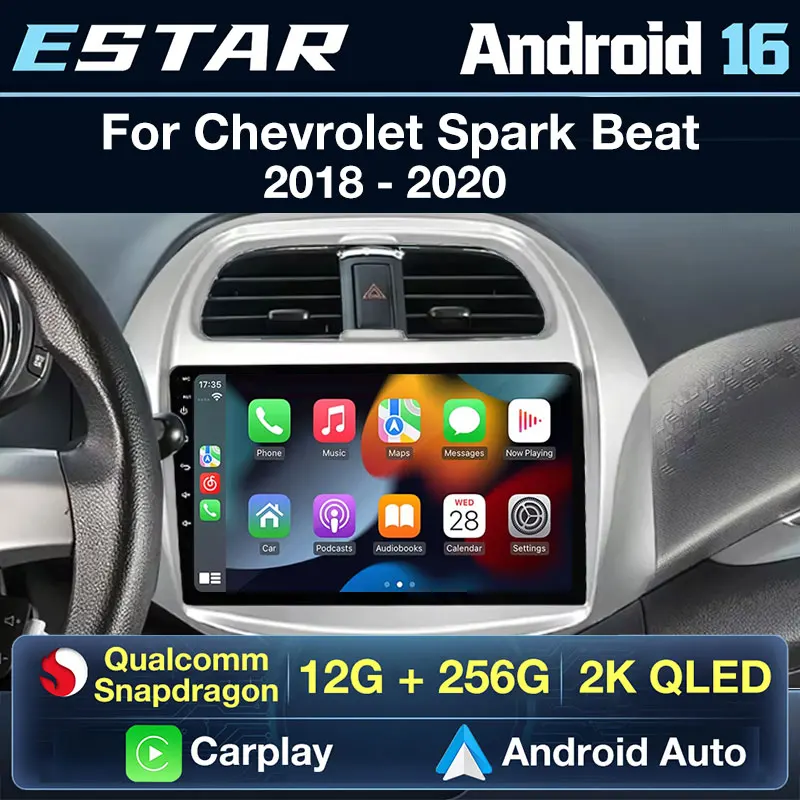 Radio para Auto Android 16 para Chevrolet Spark Beat 2018 2019 2020, Carplay Inalámbrico, Auto DTS Estéreo, Cámara 360, Pantalla 2K, Octa Core, BT