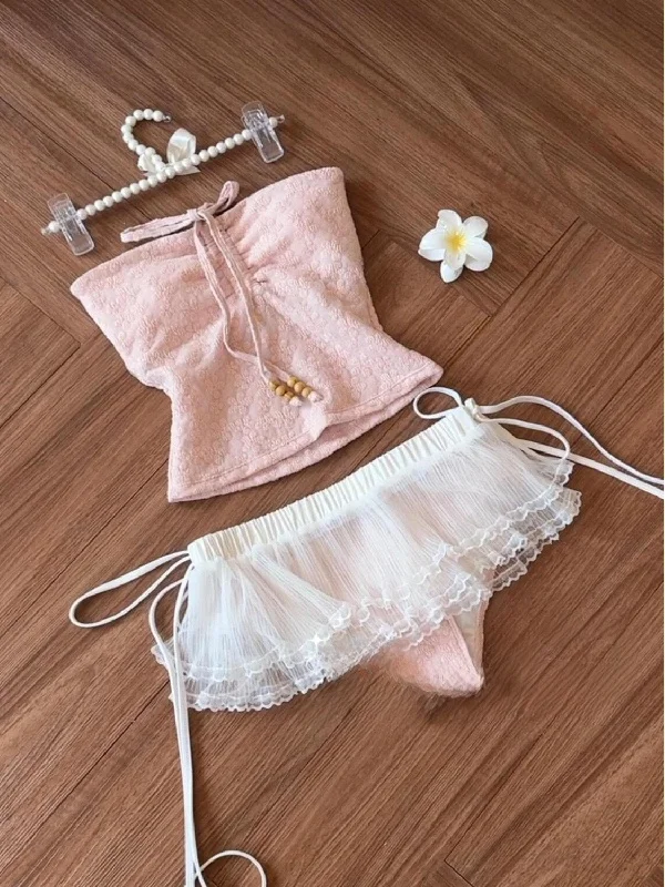 

Ballet Sle Vaion Cute Sweet Bikini Tee-piece Swimsuit Pure Desire Summer Fem Polyester Material with Chest Pad