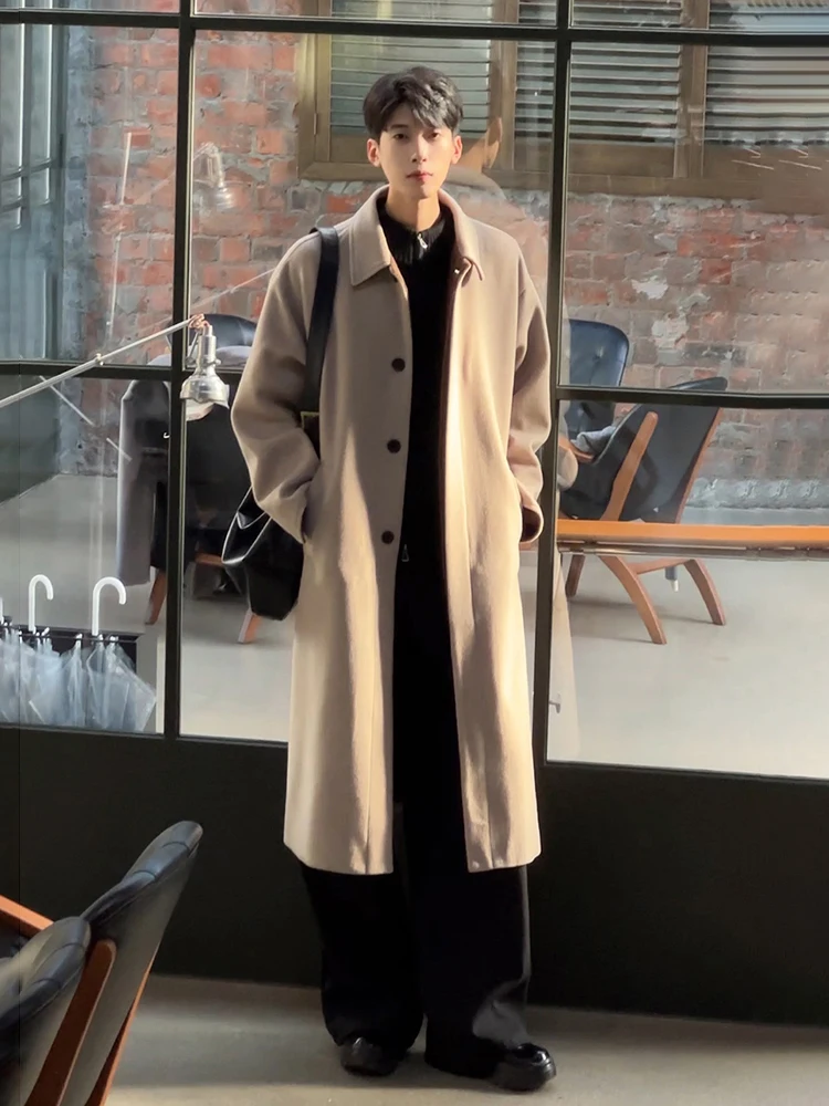 

Cleanfit Men's Woolen Coat oulder Lengthened Autumn Winter Faionable Casual Sle Single Button Closure Long Sve Coat