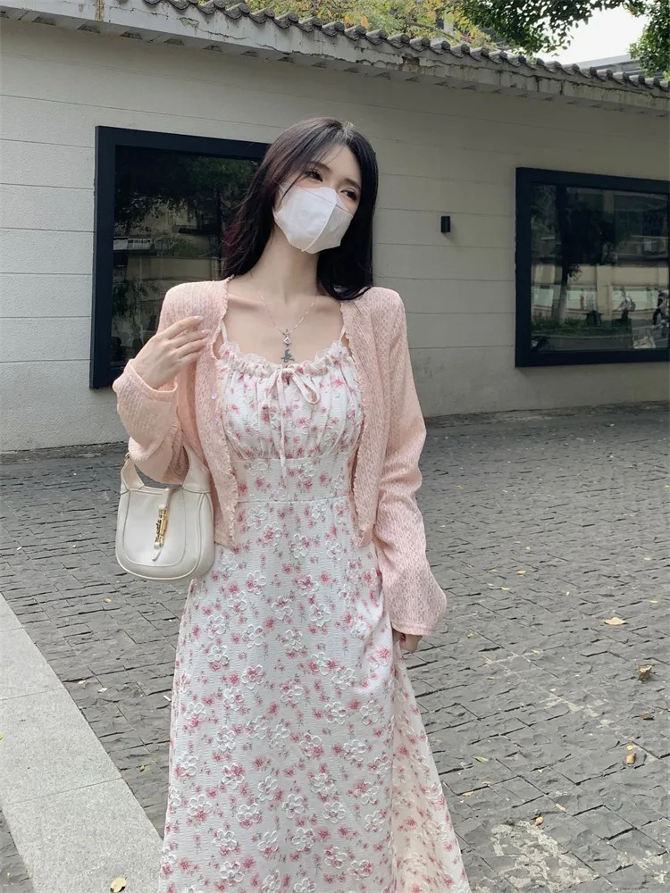 

Pink V-Ne Hollow out Knitted Summer Lightweight Cardigan Women's Sun Protection Wrap Skirt Thin Strap Outerwear oulder awl