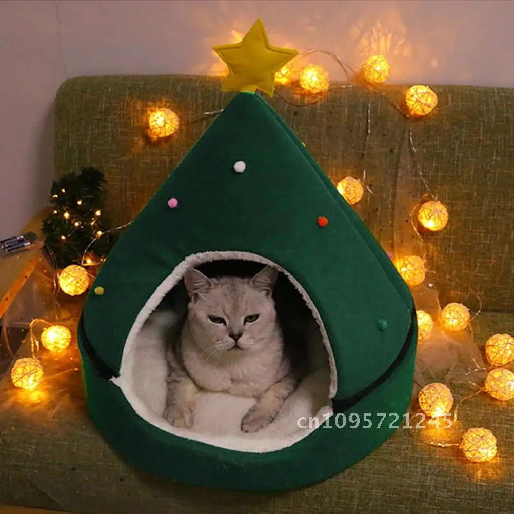 

Christmas Cat Bed Dog Tent Dog Mat Pet Self-Warming 2 In Kitten Cute House Cave Hut 1 For Small Sofa Pets Supplies Hideout