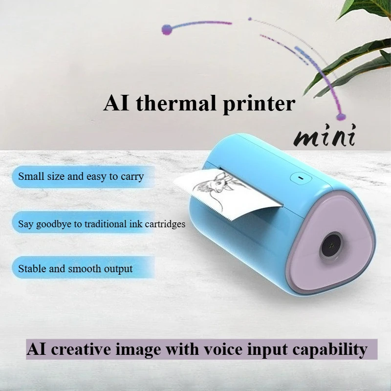 Smart AI Thermal Printer, Voice Control Image Generation, WiFi & Bluetooth Dual Mode, Home Mini Portable Photo Sticker Printer