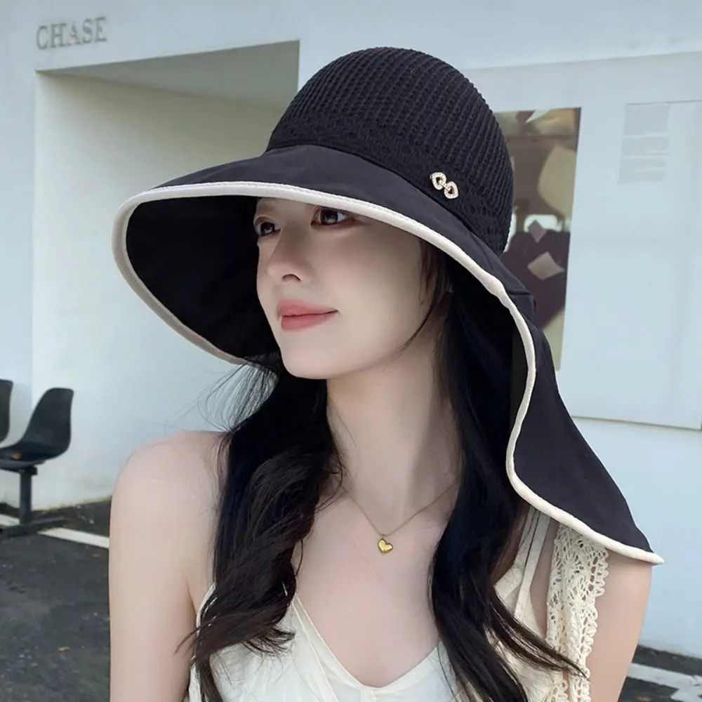 

Leisure Bow Bucket Hat UV Protection Wide Brim Shawl Cap Breathable Foldable Fishermen Cap