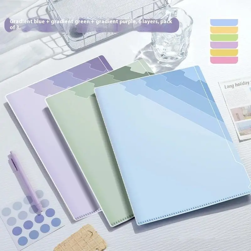 Gradient Multi-Layer Folder A4 Subject Classification Test Paper Folder Transparent L-Shaped Folder 6-Layer Classification File
