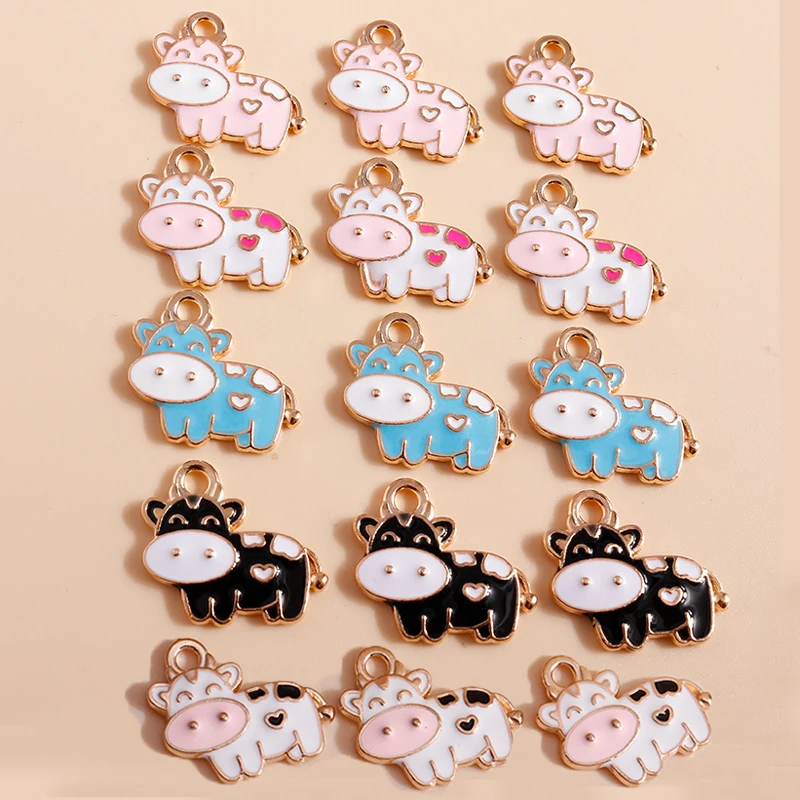 10pcs/lot 18*15mm Enamel Milk Cows Charms for Jewelry Making DIY Cartoon Animal Charms Necklaces Pendants Earrings Accessories