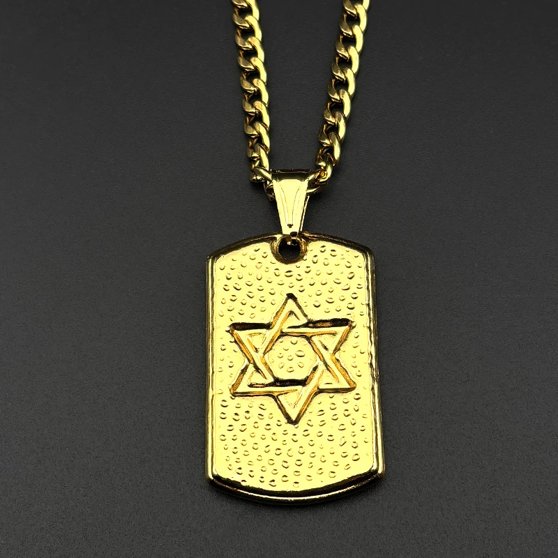 العبرية نجمة داود الكلب علامة قلادة قلادة للنساء الرجال الفولاذ المقاوم للصدأ الذهب والفضة اللون اليهودية الهيب هوب سلسلة مجوهرات هدية