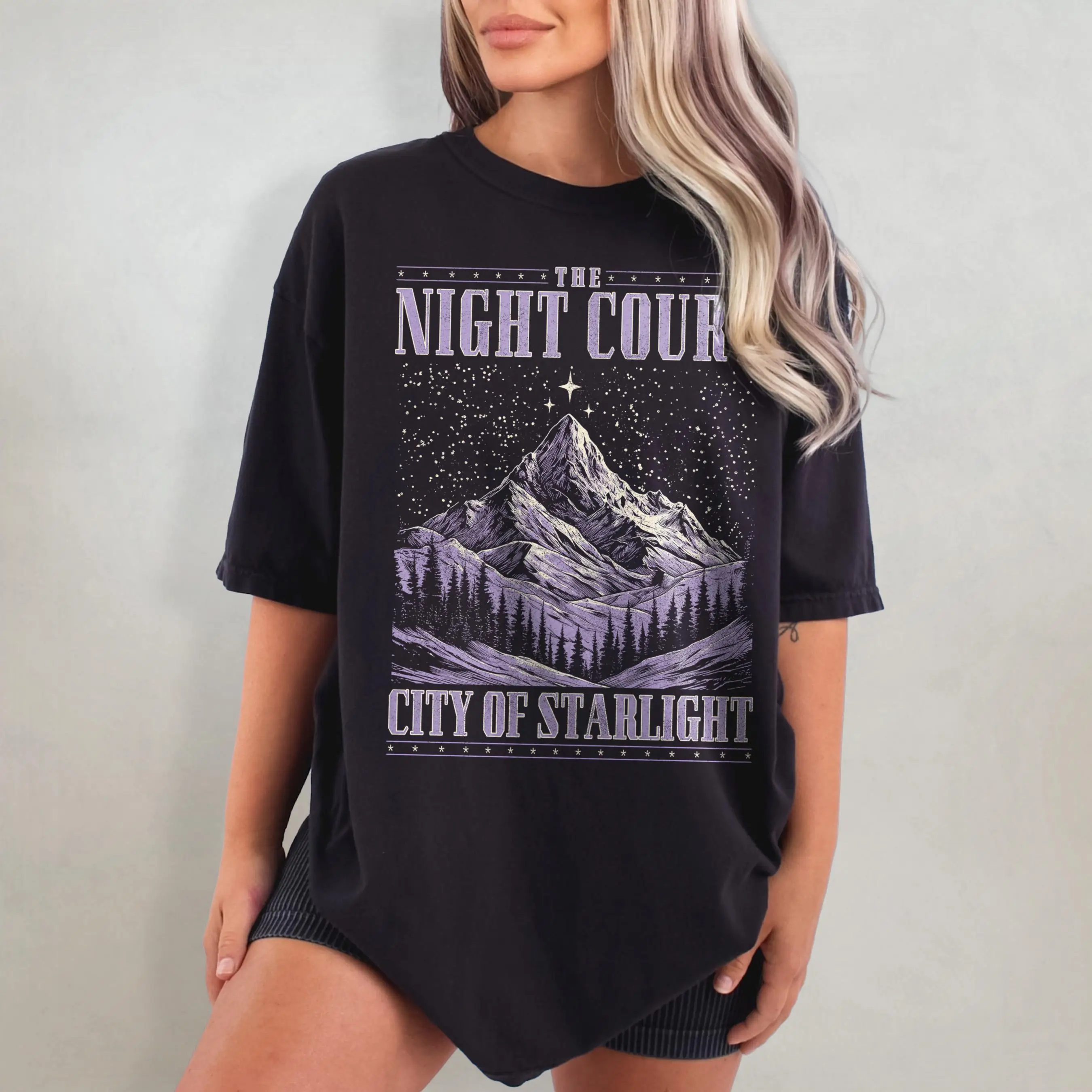 Pajama Shirt, Bookish T-shirt, Starlight City T-shirt, Fairy Patterned T-shirt, Romantic Novel Reader Gift, Book Merchandise