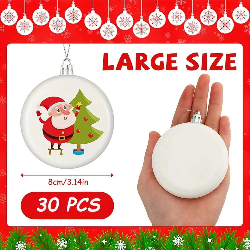 30 قطعة من زينة عيد الميلاد DIY - كرة مسطحة فارغة مع حلقة تعليق ذهبية، للرسم - زينة العطلات، شجرة، أكاليل