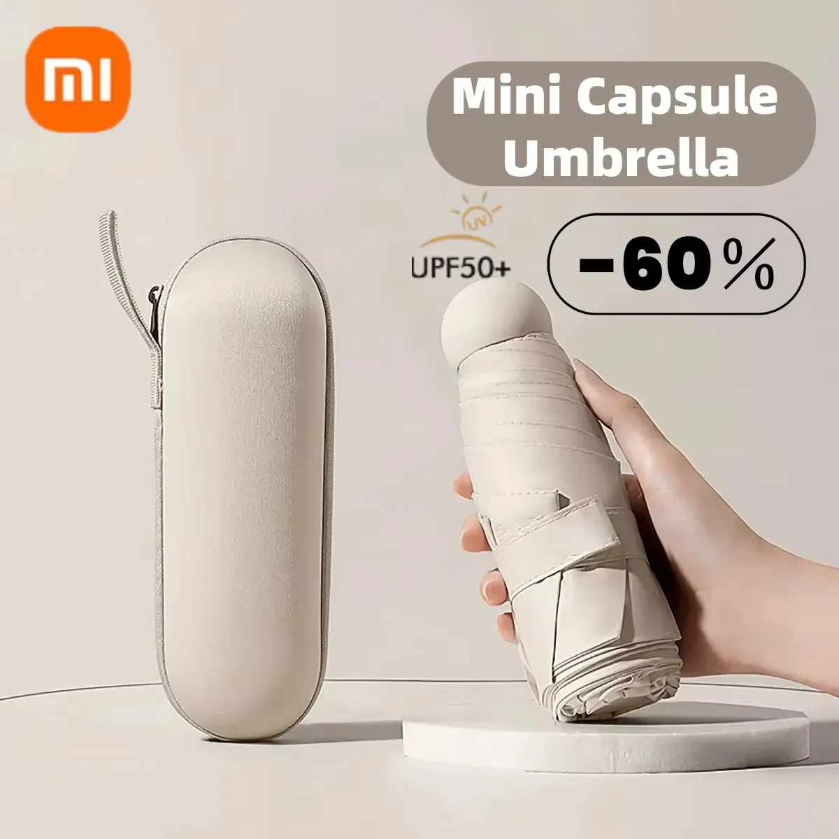 Xiaomi カプセル傘ミニポータブルサンシェード日焼け止め雨傘黒ゴム合金ハンドル折りたたみ式日雨デュアル使用