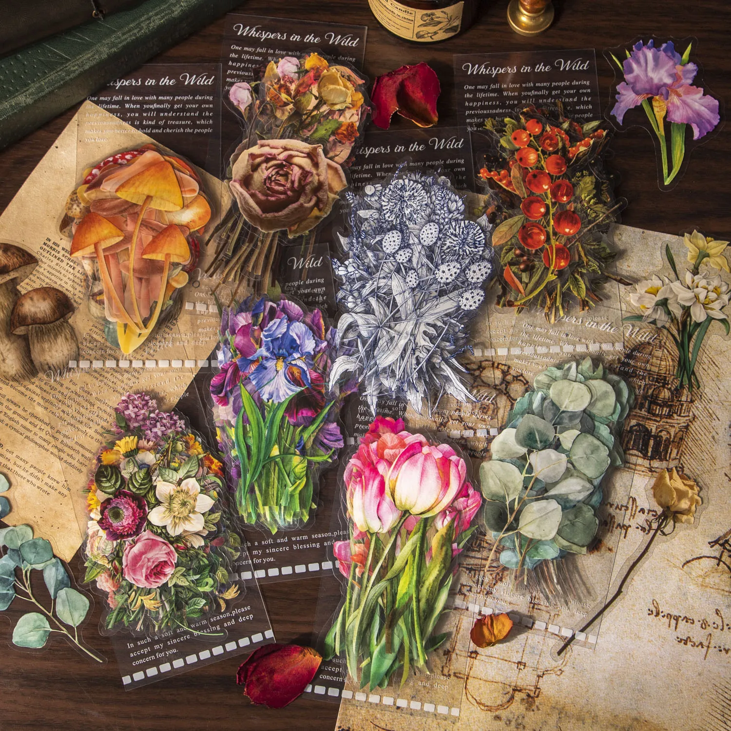 

40Pcs Vintage Eucalyptus Mushroom Flower Decorative Pet Sticker Scrapbooking Arts Material Label Diary Journal Planner