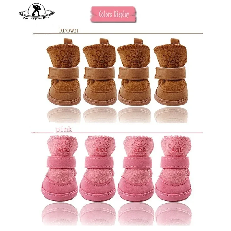 4Pcs/Set Non-slip Dog Snow Boots Cotton Snow Boots With Non-slip Latex soles Pet Teddy Chihuahua Shih Tzu для собак