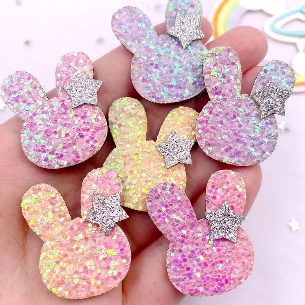 10 sztuk brokatowa tkanina filcowa włókniny Kawaii kolorowa gwiazda królik aplikacja DIY naszywka do szycia Christma Supplie akcesoria Craft XE7