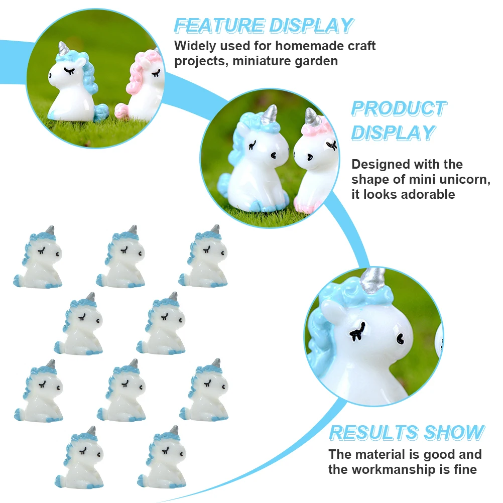 

10pcs Mini Unicorn Figurines Resin Ornaments Cute Unicorn Decorations for DIY Home Bonsai Miniature Garden Gift