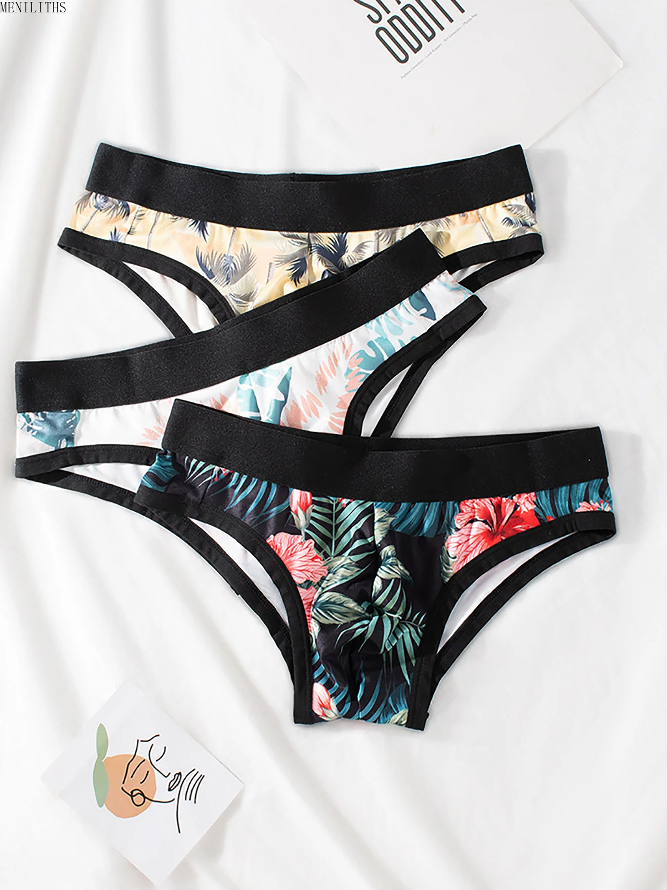 3PCS men's underwear trend printed ice silk men's triangle briefs new fashion printed triangle briefs comfortable briefs