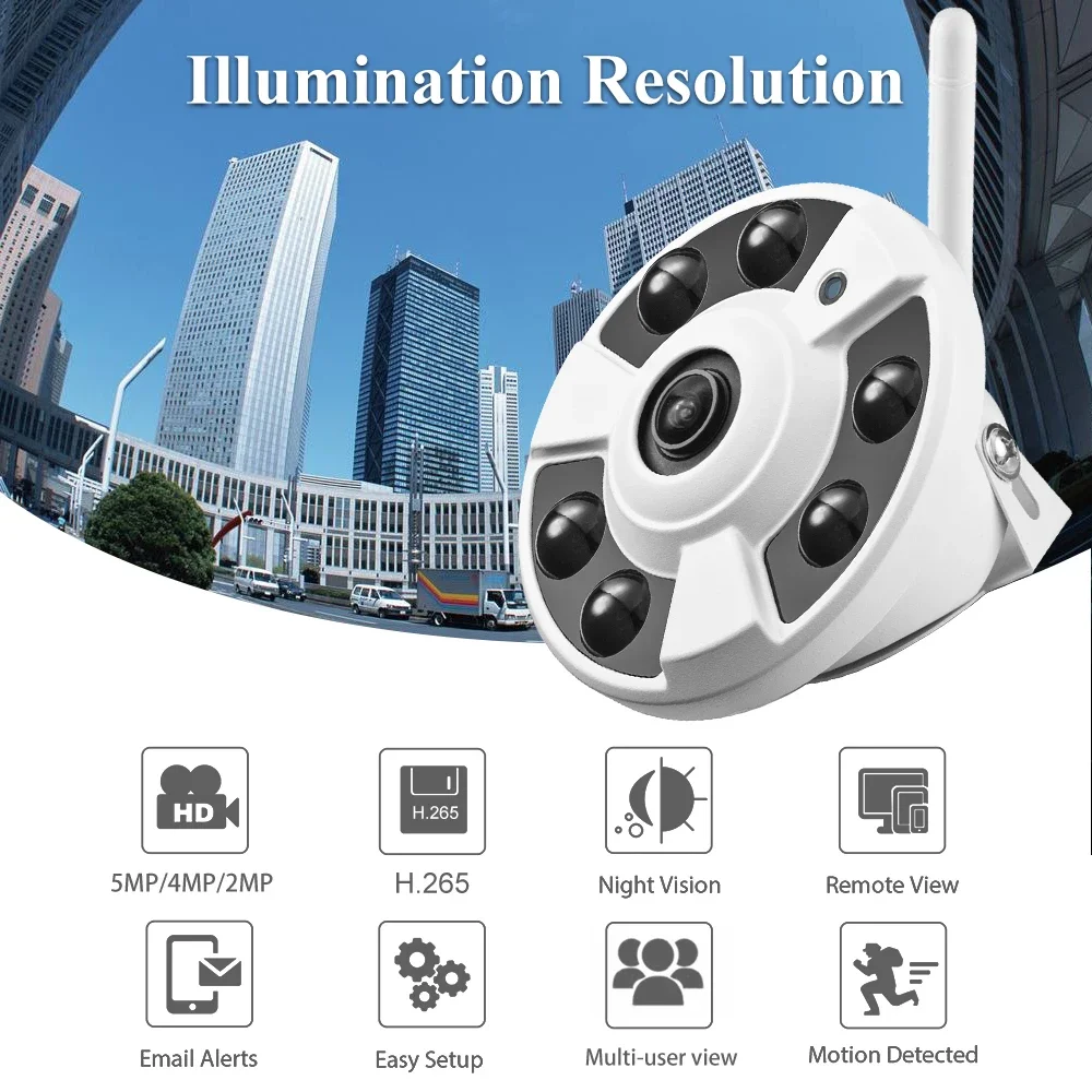 Gadinan 5MP Outdoor WiFi 1.7mm CCTV Motion Detection IP Home Surveillance IP Camera