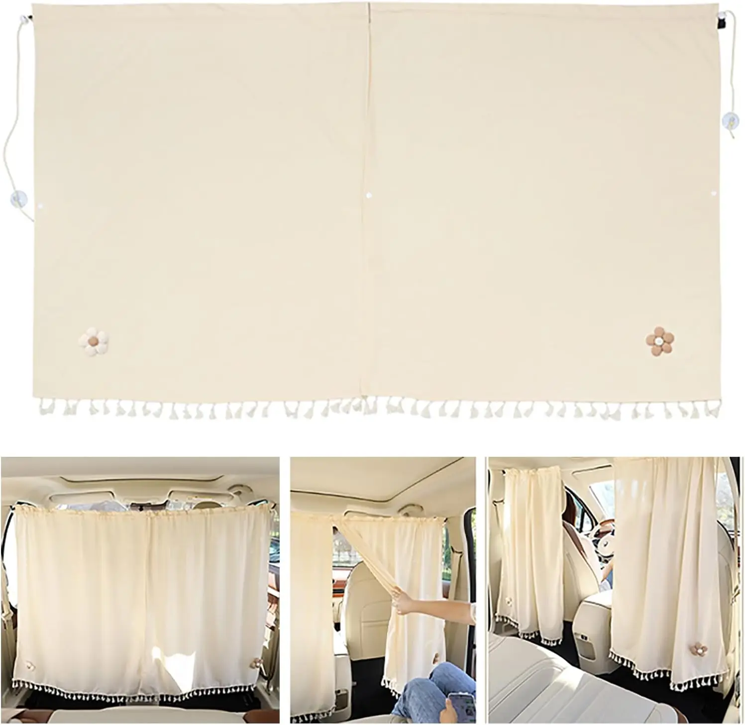 

2 PCS Car Privacy Curtains, Front and Rear Partition Sun Protection and Heat Insulation Covers, Cute Flower Decoration Sleeping