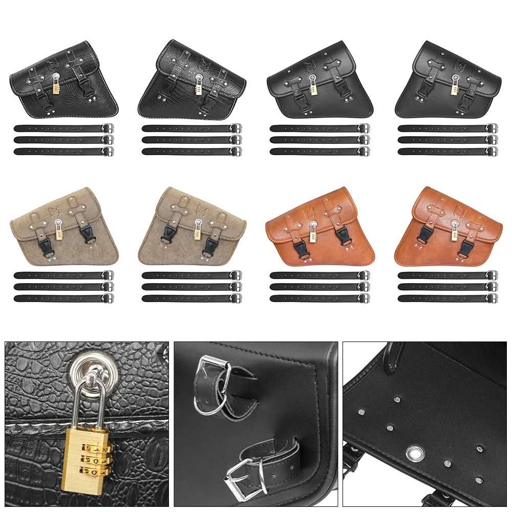 Motorcycle Saddlebags Side Bag Luggage Black PU for Indian Scout Sixty Bobber for Honda Shadow Rebel for BMW R NineT