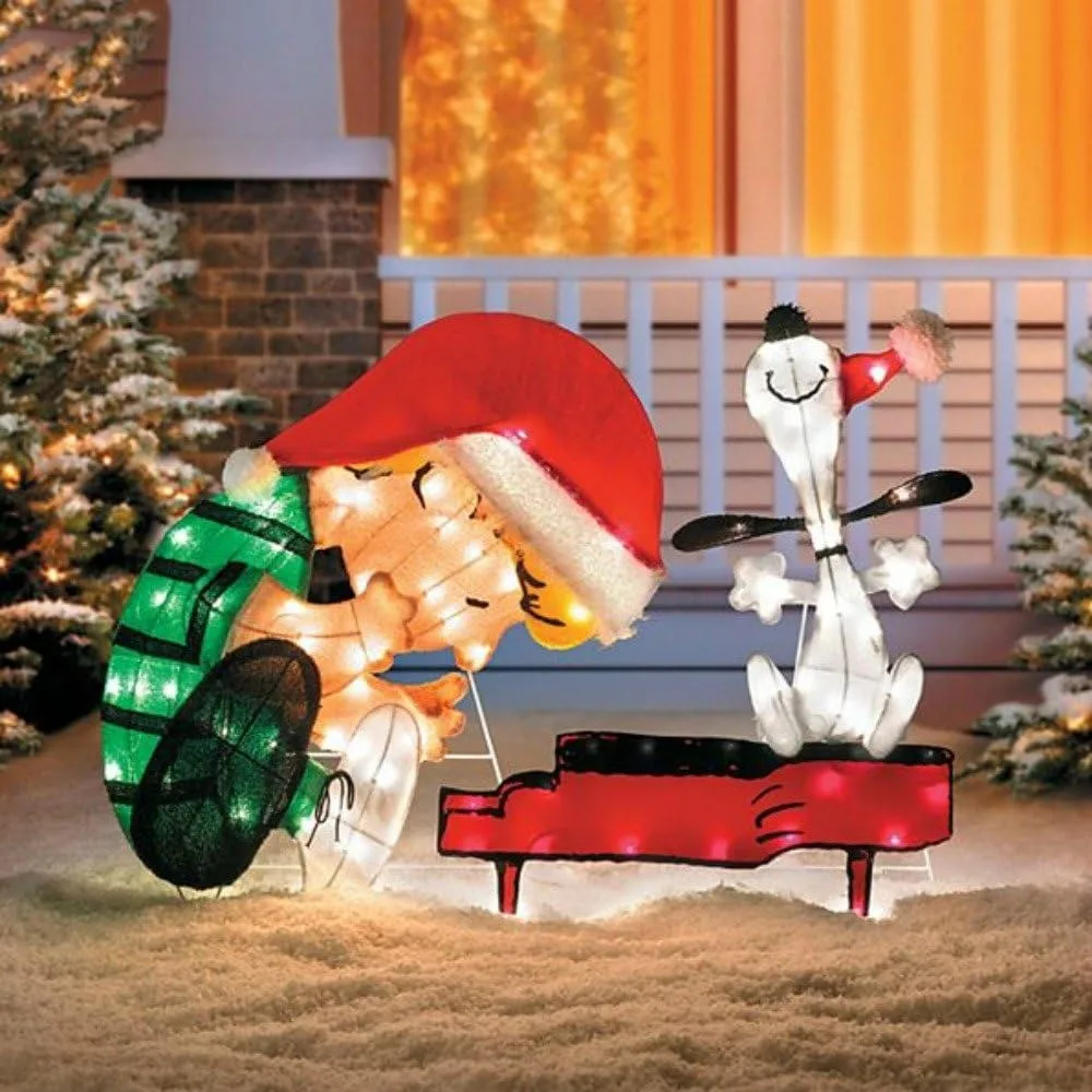 

Christmas Yard Art Decorations 32" Lighted Schroeder and Snoopy Piano Outdoor Tinsel Display