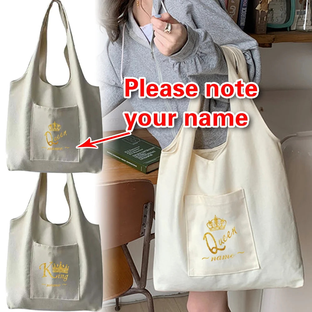 

Customized Name One Shoulder Canvas Bag with Side Pockets Commuting Pouch Eco-friendly Shopping Bags Foldable Storage Pack
