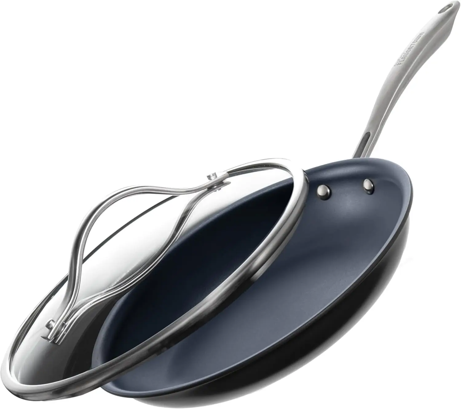 

Лазерная титановая сковорода 12 футов с крышкой — антипригарное покрытие, без PFAS, можно мыть в посудомоечной машине и в духовке