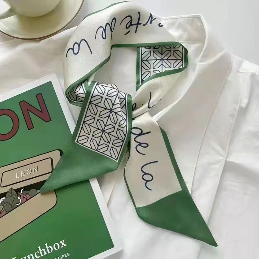 Narrow Multi-Function Thin Scarf Letters Print Decorative Handle Bag Ribbons Hair Tie
