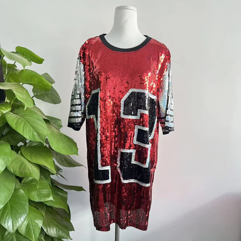 Greek Fashion Red Black White Number 13 Sequin shining hip hop Sorority Sequin shirts coat