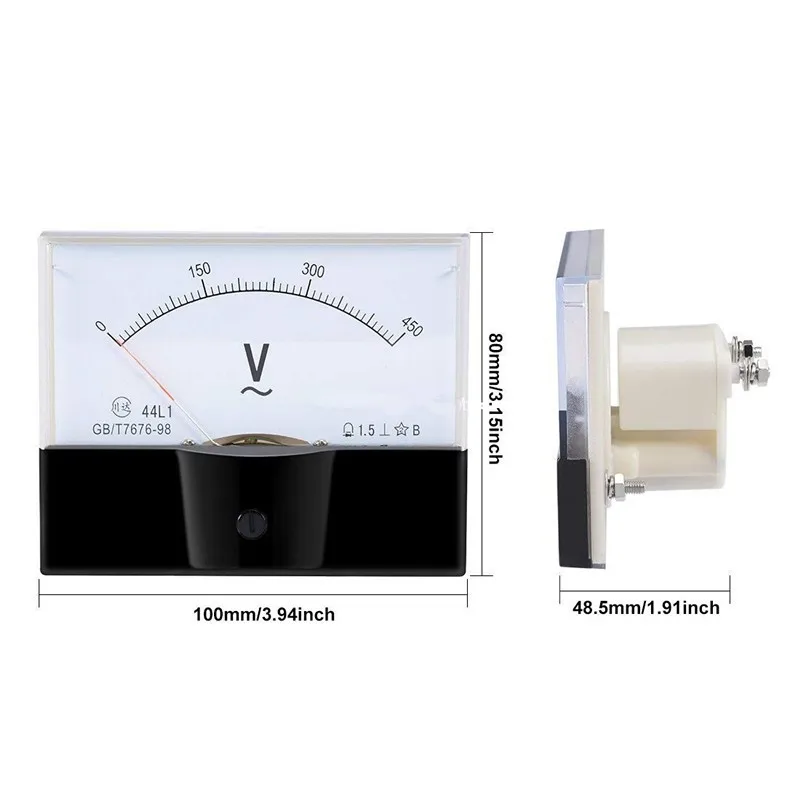 1PC 44L1 AC 0-450V 50V 100V 1000V 150V 250V 300V 500V Analog Panel Volt Voltage Meter 100x80mm