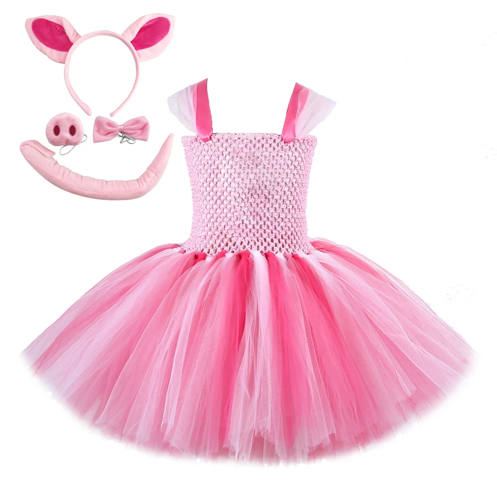 Pink Pig Tutu Dress for Baby Girls Birthday Party Dresses Children Halloween Cosplay Costumes Toddler Kids New Year Clothes Set