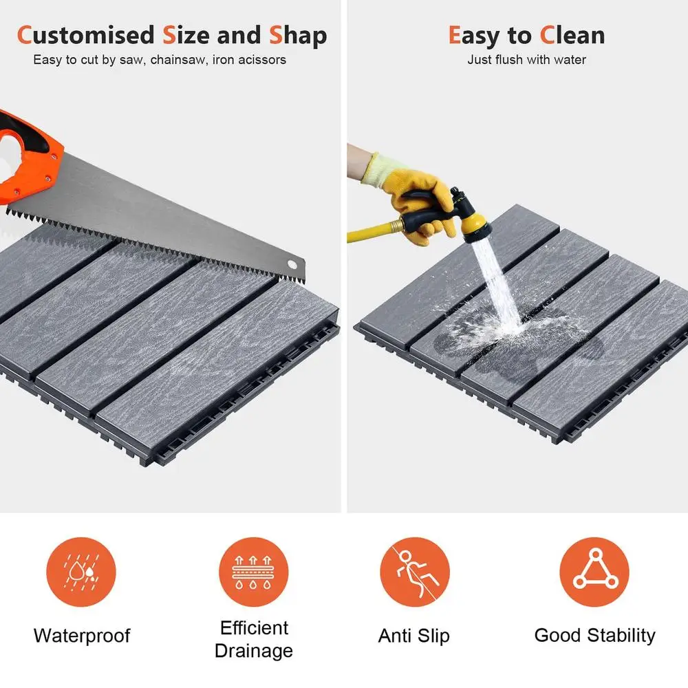 36 Interlocking Deck กระเบื้อง 11.8x11.8in พื้นกลางแจ้งกันน้ํา 24 ชุดขอบ Patio กระเบื้องปูพื้นปลอดภัยรถเข็นและ