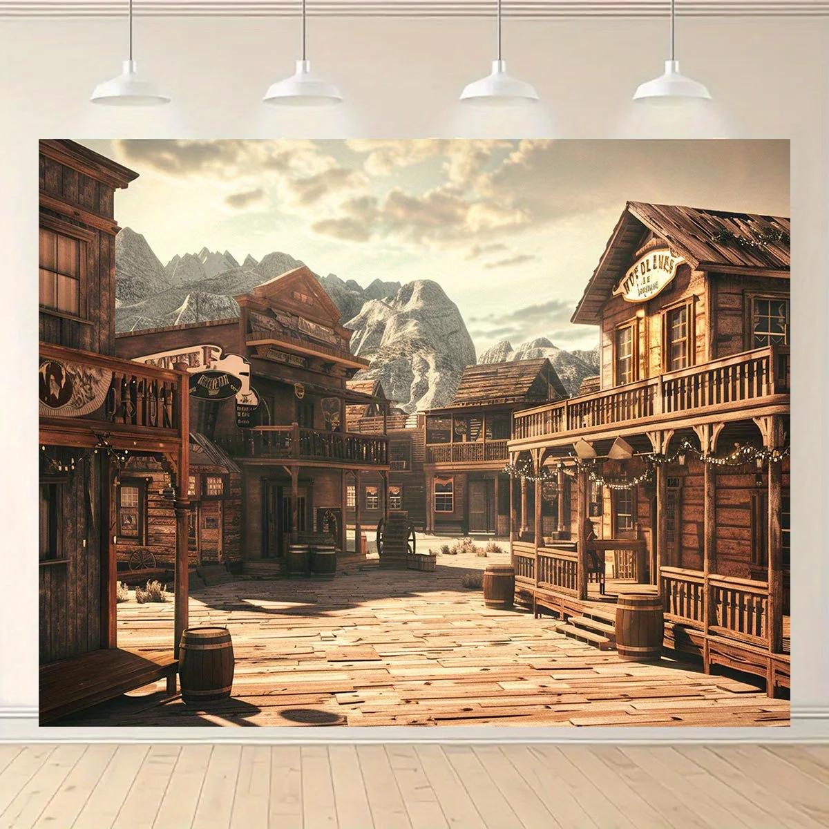 

1-компонентный полимерный флаг в сельской местности Западной города — деревянный бар и декор с видом на горь, интерьер гостиной, двор